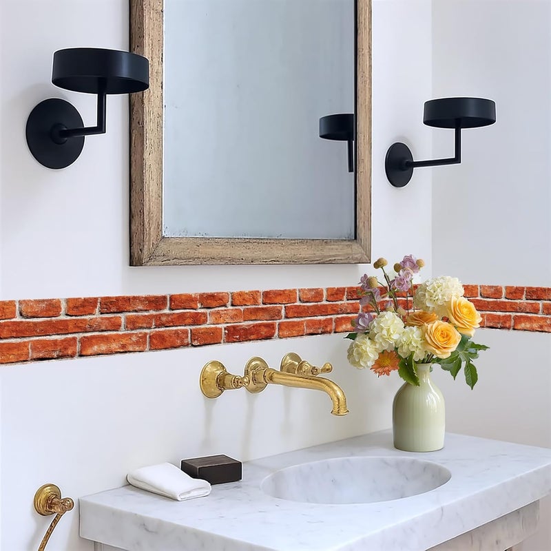 IOHEFY Brick Wallpaper Border 196x4 Inch Red Trim Peel and Stick Brick Removable Vinyl Wall Border Rustic Faux Look Self Adhesive for Kitchen Bathroom Bedroom Decor - Image 5